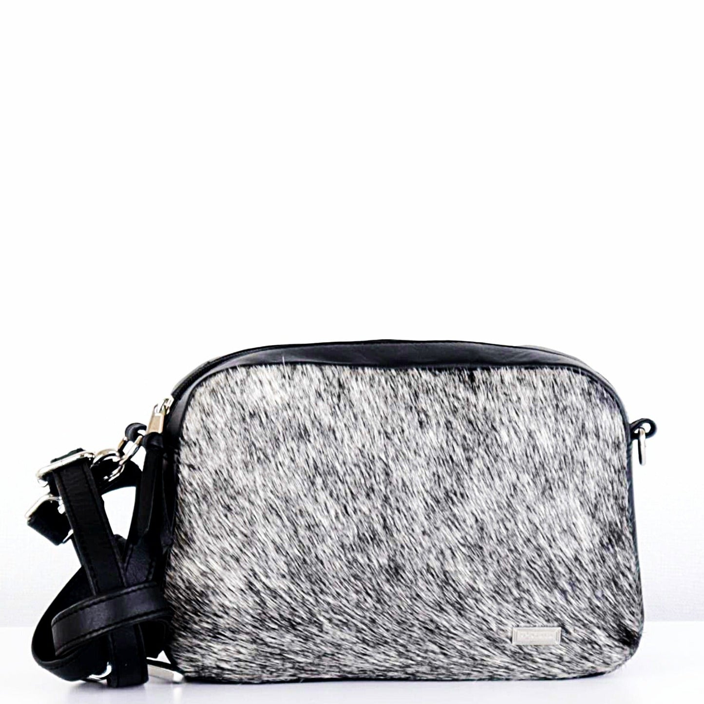 Aretha Nguni Black Leather Crossbody