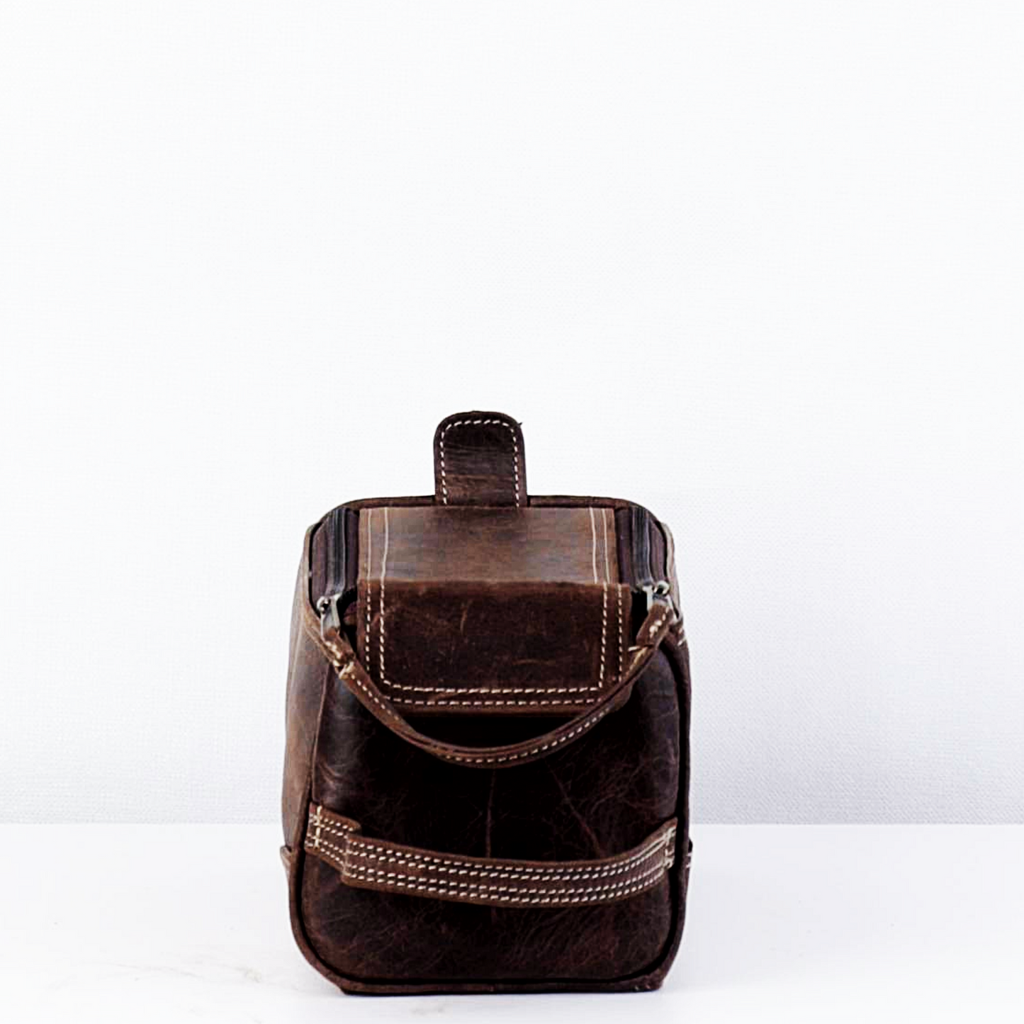 Double Zip Leather Washbag
