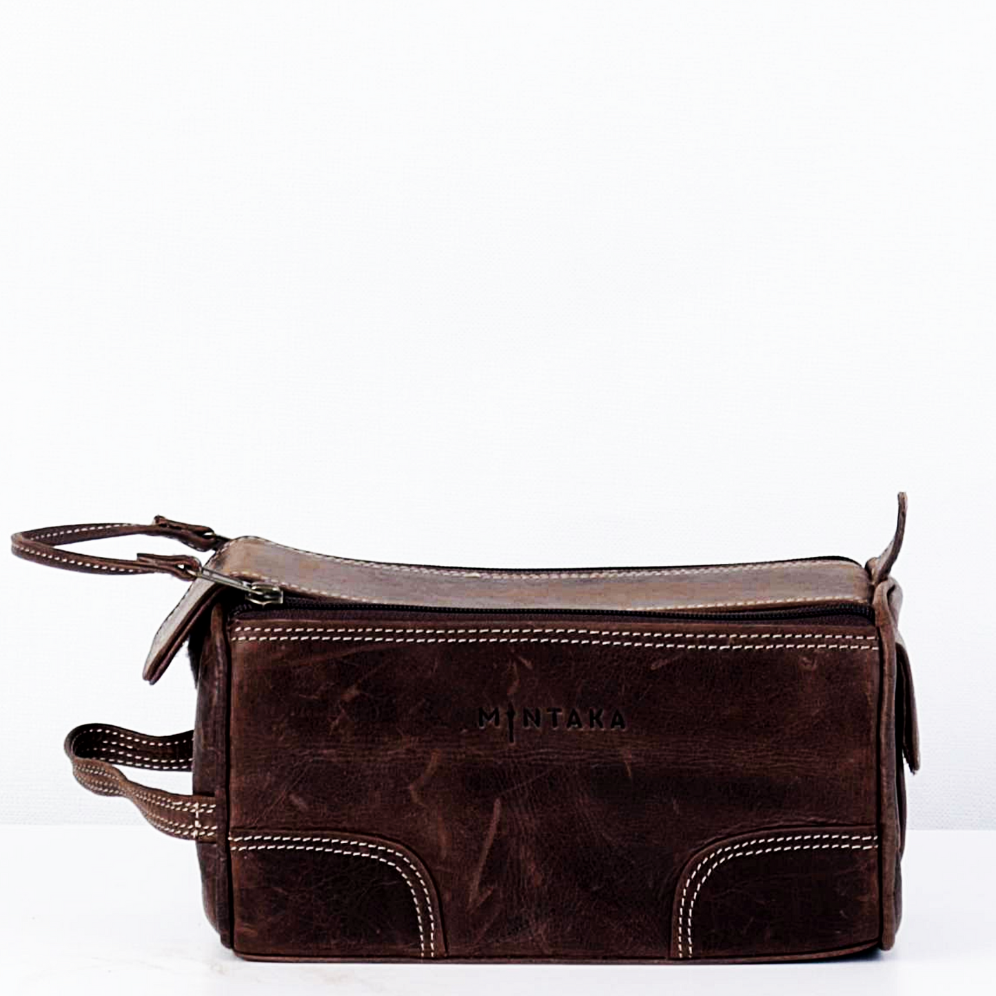Double Zip Leather Washbag