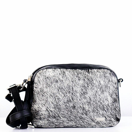 Aretha Nguni Black Leather Crossbody